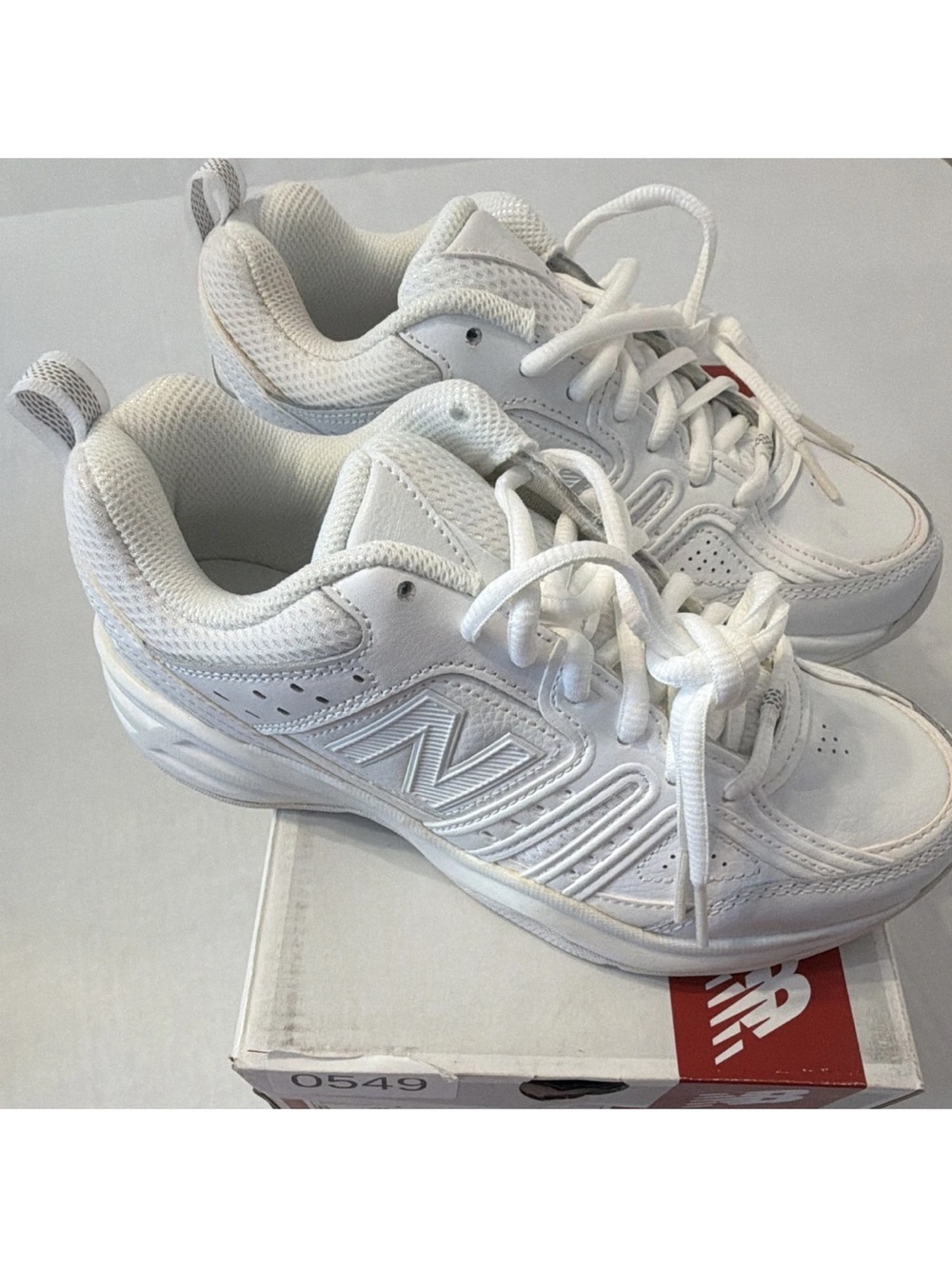 New Balance All-White Leather Walking Sneakers Size 6
